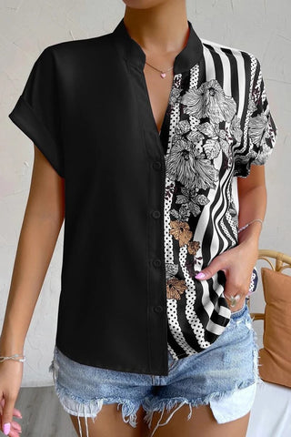 Floral Striped Contrast Collar Shirt