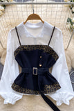 Belted Denim Combo Blouse