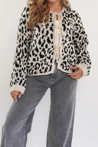 Tie-Front Leopard Cardigan