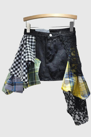 Patchwork Denim Mini Skirt