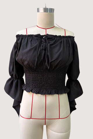 Off-Shoulder Lace-Up Blouse