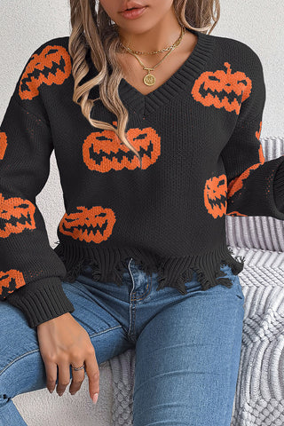Jack-O'-Lantern Frayed Hem Sweater