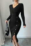 V-Neck Buttoned Casual Dress