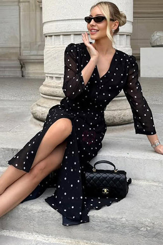 Polka Dot V-Neck Casual Dress