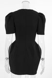 Puff-Sleeve Casual Dress