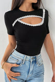 Cutout T-Shirt with Embroidered Detail