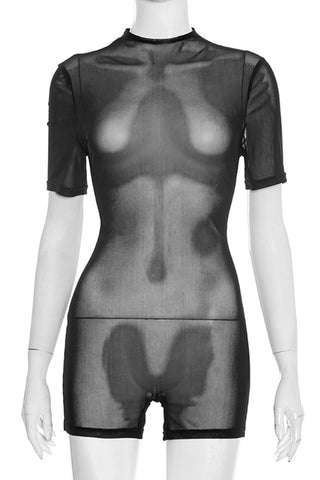 Mesh Panel Ruched Romper