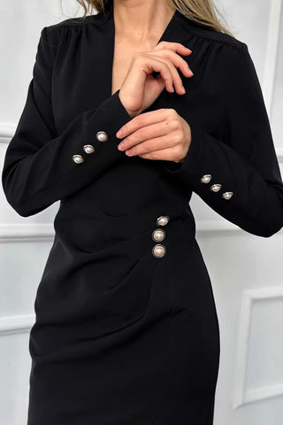 Elegant V-Neck Button Detail Dress