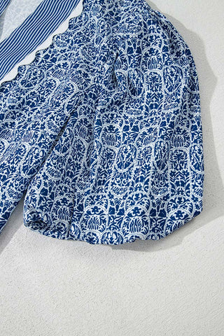 Elegant V-Neck Patterned Blouse