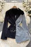 Two-Tone Houndstooth Denim Jacket