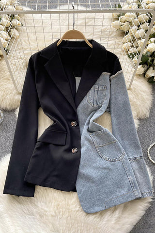 Two-Tone Houndstooth Denim Jacket