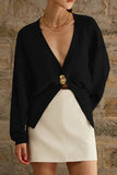Elegant V-Neck Cardigan with Statement Button