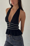 Studded Halter Peplum Tank Top
