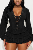 Ruffle Tiered Lace-Up Mini Dress