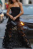 Strapless Evening Gown with Polka Dot Skirt