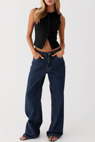 Sleeveless Button-Up Tank Top