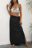 Side-Tie Maxi Skirt with Fringe Detail