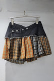 Denim and Plaid Layered Mini Skirt