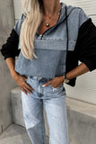 Zip-Front Denim Panel Hoodie