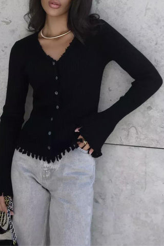 Button-Front Ribbed Cardigan