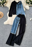 Two-Tone Denim Pants Set