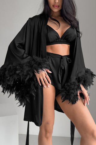 Feather Trim Loungewear Set