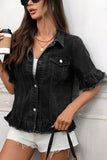 Distressed Denim Jacket with Fringe Detailing