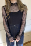 Lace High-Neck Long Sleeve Blouse