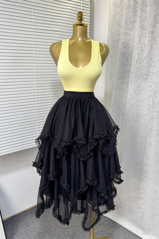 Layered Midi Skirt with Ruffle Details