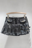 Edgy Lace-Up Mini Skirt with Buckle Accents