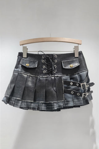 Edgy Lace-Up Mini Skirt with Buckle Accents