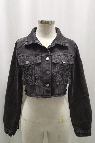 Fringed Cropped Denim Jacket