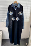Floral Appliqué Denim Shirt Dress