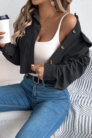 Cropped Corduroy Button-Up Jacket