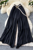 Tiered Wide Leg Pants with Belted Waist