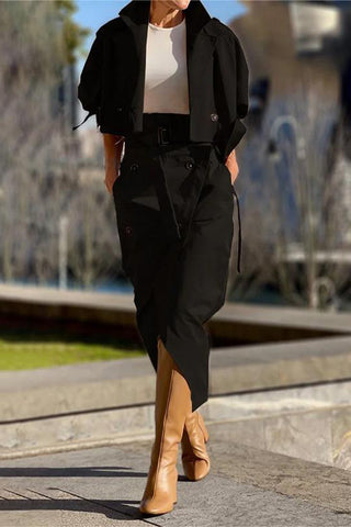 Chic Double-Breasted Skirt Set