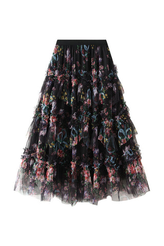 Floral Ruffle Maxi Skirt
