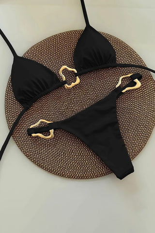 Chic Two-Piece Bikini Set with Gold Accents