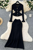 Buttoned Peplum Skirt Set