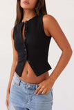 Button-Front Sleeveless Crop Top