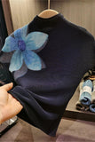 Floral Ribbed Highneck T-Shirt