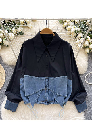 Modern Two-Tone Shirt with Denim Accents