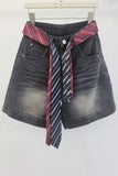 Stylish Denim Shorts with Tie Belt