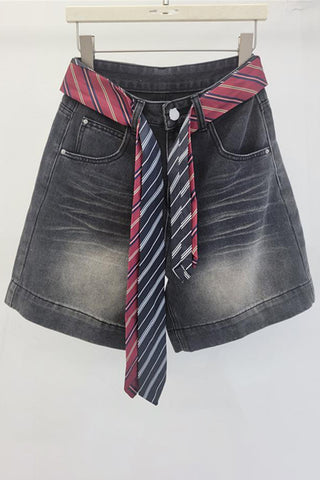 Stylish Denim Shorts with Tie Belt