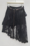 Asymmetric Denim and Lace Skirt