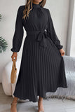 Pleated Midi Dress with Belt
