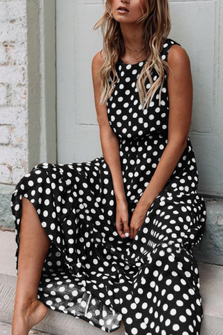 Sleeveless Polka Dot Casual Dress
