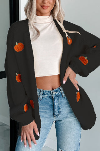 Pumpkin Embellished Open-Front Cardigan