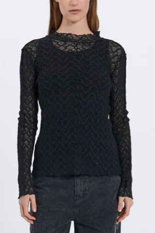 Elegant High-Neck Lace Long-Sleeve Tee
