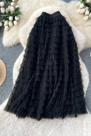 Layered Ruffle Maxi Skirt
